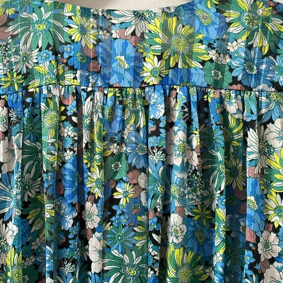 Elliatt Revolve Claude Ruffled Satin Maxi Dress Floral High Low hem Blue Small S - Picture 10 of 13